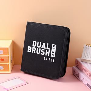 TEMU 60색 듀얼 팁 마커 펜 세트, 연필 보관 가는 팁 & 브러쉬 펜 세트, 마커 펜, 성인 컬러링북, 다이어리, 캘리그라피, 페인팅, 미술 공예 용품 세트에 적합