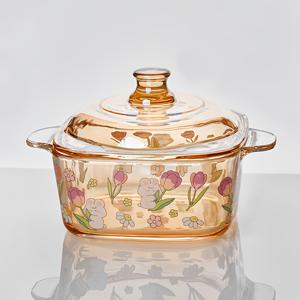 TEMU 고온에 강한 사각 유리 볼 1개, 뚜껑과 꽃무늬 디자인 포함. 오븐 및 전자레인지 사용에 적합하며, 수프, 찌, 샐러드, 파스타 및 다양한 디저트에 완벽합니다. 세척이 용이합니다.