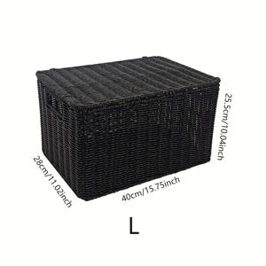 TEMU 손잡이가 있는 검은색 직조 수납함, 강화 철제 프레임, 손으로 짠 대용량 다기능 홈 수납 바구니