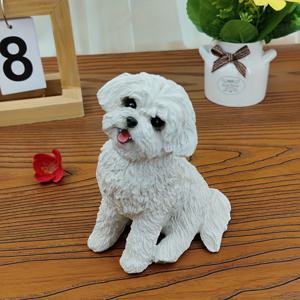 TEMU 실물과 같은 소형 강아지 모양의 장식용 레진 피규어, 비숑 프리제와 닮아 있으며, 가정 장식, 사무실 책상, 발코니 및 정원 장식에 적합합니다.