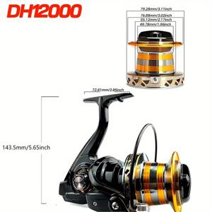 TEMU 빅 낚시릴 9000 10000 12000 모델, 교체 가능한 핸들, 스피닝 낚시릴, 4.0:1 기어 비율, 8000 5.2:1 고성능 기어 비율, 내구성 알루미늄 합금 스풀, 로커 암 및 내부 메커니즘으로 원활한 장거리 캐스팅, 민물 및 바닷물 겸용, 최대 67.1 Lbs 드래그, 해변 및 바위가 많은 개방수역에서 대형 물고기에 이상적