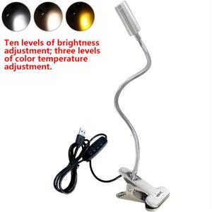 TEMU EMRYC 3W USB 전원 유연한 고스넥 책상등, 조명 밝기 조절 가능, 튼튼한 금속 베이스 - 침실, 사무실, 거실용 세련된 모던 리딩 램프, 디자인, 클램프 마운트 조명, 고품질 독서광, 현대적 인테리어 조명, 책 애호가를 위한 침대 옆 조명