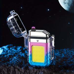 TEMU USB 충전식 방풍 듀얼 아크 전자 라이터 - 플라즈마 점화 기능, LED 손전등 포함, ABS 소재, 컴팩트 & 휴대용, 야외 생존 및 캠핑, 비상 상황에 적합 - 크리스마스, 할로윈, 아버지의 날 선물 추천, 세련된 투명 디자인, 내구성 있는 광택 마감