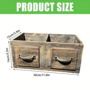 TEMU 핸드메이드 빈티지 러스틱 플랜터 박스 서랍 포함 - 팜하우스 장식, 가볍고 실내/야외용 목재 화분 (발코니, 거실) - 다육이, 허브, 분재에 완벽한 자연 나무결 마감, 야외 발코니 정원용, 내구성 강화 구조, 홈 가든러를 위한 디스트레스드 디자인