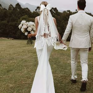 TEMU 인조 태슬 잎 패턴이 있는 흰색 리본 브라이덜 베일, 이중 레이어 메시 브라이덜 헤드피스, 웨딩 장식, 웨딩 사진 소품, 무대 공연 헤어 액세서리에 적합, 브라이덜 액세서리, 싱글 파티 장식 헤어에 이상적