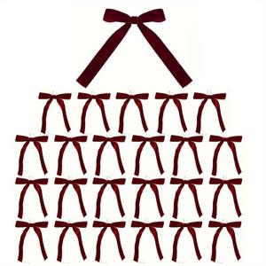 TEMU 24개 버건디 벨벳 크리스마스 리본 - 우아한 트리 장식, 가랜드, 리스 & 선물 포장용 (추수감사절, 새해)