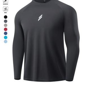TEMU 남성용 라운드넥 퀵 드라이 긴팔 스포츠 셔츠, 섬세한 프린트 디자인, 가볍고 통기성이 좋으며 편리하고 다재다능합니다. 남성을 위한 편안한 베이스 레이어, 흡습성 퀵 드라이 러닝 트레이닝 복장|남자셔츠