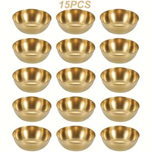 TEMU 고품질 스테인리스 스틸으로 제작된 소스 접시 15개, 미니 독립형 소스 볼, 스시, 버리또, 프라이즈, 접시, 디리 플래터 액세서리에 적합한 원형 조미료 접시, 크리스마스, 추수감사절, 새해, 파티에 완벽