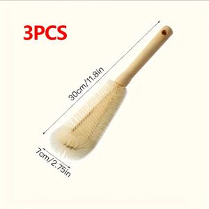 TEMU 3개 세트 천연 목재 긴 손잡이 병솔 - 물병, 찻잔 및 홈 청소용 다목적 티 얼룩 제거기, 무각 디자인 - 고품질 삼나무, 가정 및 상업용, 주방 청소 도구, 인체공학적 주방용품