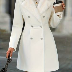 TEMU 여성용 우아한 블랙 트위드 코트 - 정장 및 캐주얼 겨울 아우터, 세탁기 사용 가능, 오피스, 파티, 레저웨어에 적합 - 인조 트림과 패셔너블한 버튼 디테일이 돋보이는 겨울 코트