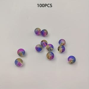 TEMU 100개 오로라 크랙 글라스 비즈, 직경 10mm, 파란색에서 부드러운 핑크색으로 이어지는 몽환적인 그라데이션, 오로라를 닮은 반짝이는 패턴. 다용도 키체인과 같은 프로젝트에 적합.