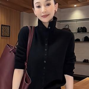 TEMU 블랙 하이넥 스웨터 가디건 여성 가을 2025 신상 라이트 매추어 탑