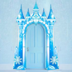TEMU 2D 도어 배너, 눈꽃이 있는 겨울 테마 도어 배너, 생일 파티 또는 베이비 샤워에 완벽, 파란색 아이스 모티프가 있는 공주 파티를 위해 디자인됨