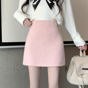 TEMU 핑크 두꺼운/무거운 겨울 숏 스커트 - 우아한 지퍼 백 클로저, 보온 두께감, 숏 길이(무릎/무릎 위), 가을/겨울 아웃핏용 세탁기 가능 솔리드 컬러 스커트, 캐주얼 또는 드레시 웨어