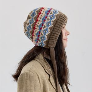 TEMU 여성용 자카드 가방 모자, 가을/겨울용 빈티지 따뜻한 모자, 다용도 투인형 귀 보호 비니 - 모자의 드로스트링을 조절하여 가방으로 변환 가능