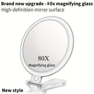 TEMU 80배 확대 핸들 거울 - 대형 휴대용 접이식 양면 뷰티 미러, 홈, 메이크업, , 블랙헤드/화이트헤드 제거용 - 안정적인 베이스, 광택 유리, 민감한 인체공학적 디자인 (80배 확대)|돋보기