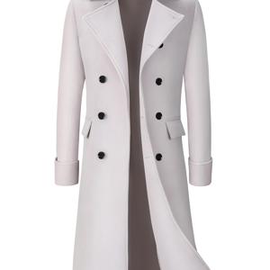 TEMU 남성용 클래식 디자인 노치 라펠 따뜻한 트렌치 코트, 더블 브레스트, 롱 캐주얼