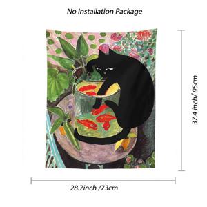 TEMU 1개 호기심 가득한 고양이 태피스트리 벽걸이 - 수직 고양이 & 열대 식물 아트 프린트, 기숙사용, 부드러운 피부감 원단, 수직 고양이 테마 그림, 설치 패키지 미포함