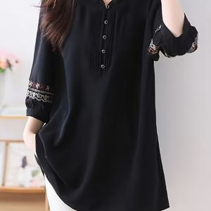 TEMU 엄마들을 위한 패셔너블한 루즈핏 자수 탑