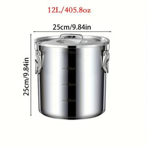 TEMU 6/12L 스테인리스 스틸 밀폐 통, 다기능 용기, 측정 표시가 있는 스테인리스 스틸 버킷, 아이스 티, 우유, 쌀, 기름 보관에 적합, 방습, 요리용, 스테인리스 스틸 밀폐 용기