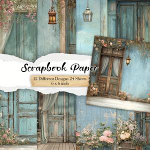 TEMU 6X6인치 스크랩북 용지 24장, 다이어리 스크랩북, 앨범 배경, 공예, 카드 만들기 및 저널링에 적합, 나무 문 디자인의 장식 종이 재질 특징