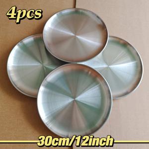 TEMU 4개입 대형 12인치 스테인리스 스틸 피자 팬 | 크리스마스, 추수감사절 및 기타 휴일에 적합, 오븐 사용 가능, 피자 애호가 및 가정 요리에 완벽