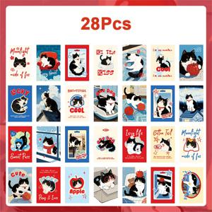TEMU 28개 귀여운 고양이 카드 - 발자국과 얼굴이 있는 사랑스러운 고양이 테마 메시지 카드 (개별 28장) - 감사 카드, 선물, 학용품, 엽서용 - 애완동물 애호가, 소규모 비즈니스, 저널에 적합