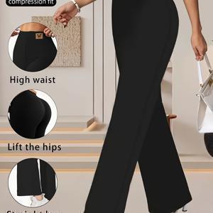 TEMU 플러스 사이즈 - 여성 플러스 사이즈 단색 핏 레그 스트레치 팬츠, 하이웨이스트 레깅스 (동물 패턴 장식), 우아하고 스타일리시한 트라우저, 여성 롱 팬츠, 플러스 사이즈 의류.