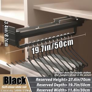 TEMU 고강도 탑마운트 풀아웃 팬츠 랙, 소프트 클로즈 댐핑, 20kg 고용량 텔레스코픽 바지걸이, 정장 및 공간절약형 옷장 정리용, 마운트형 옷장 시스템