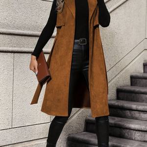 TEMU 가을/겨울용 라펠 벨트 조끼 코트