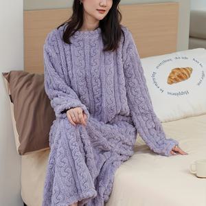 TEMU 여성용 두꺼운 따뜻한 산호 양털 잠옷, 가을과 겨울에 외출하기에도 편안한 루즈핏 라운지웨어