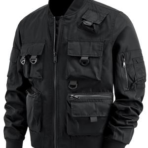 TEMU 남성 캐주얼 폴리에스테르 재킷, 단색, 비신축성 원단, 레귤러 핏, 다중 포켓, 야구 칼라, 봄/가을용