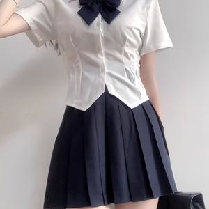 TEMU 여성용 화이트 허리 가는 반팔 셔츠, 여름 JK 유니폼, 슬림핏 디자인으로 몸매 강조