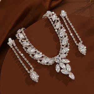 TEMU 핸드메이드 주얼리 액세서리 1쌍 귀걸이 1개 목걸이 우아한 주얼리 세트 실버 도금 반짝이는 인레이, 파티, 볼, 웨딩, 선물용|은목걸이