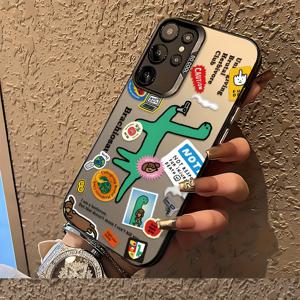 TEMU 폰 케이스: 귀여운 창의적인 공룡 스티커 디자인 갤럭시 S25 S24 S23 S22 S21 S20 FE 울트라 플러스 4G 5G 케이스, 방탄 매트 백커버