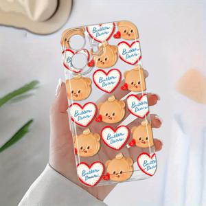 TEMU 귀여운 버터 베어 폰 케이스는 아이폰 16/15/14/13/12 프로 맥스에 적합하며, 투명한 만화 디자인과 충격 방지 기능이 있는 스타일리시한 풀-프로텍션 TPU 케이스로, XS/XR, XSMAX/7/8/6/6S 플러스/SE2/SE3 호환 가능