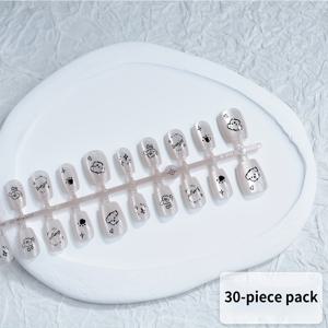 TEMU 30개 귀여운 웨어러블 네일 팁, 짧은 발레 스타일 디자인 (강아지, 고양이용), 네일 파일 및 젤리 글루 포함.