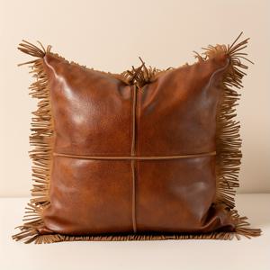 TEMU 1pc 빈티지 스타일 인조 가죽 태슬 토우 베개 커버 - 폴리우레탄, 짠 질감, 지퍼 클로저, 540g/㎡, 거실 및 침실 장식, 파티 장식, 쿠치용 베개에 이상적