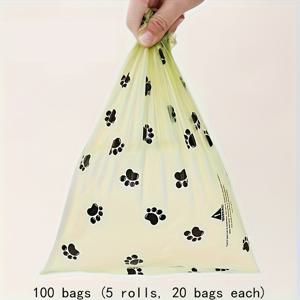 TEMU 100개/5롤 누수 방지 & 냄새 방지 애완 동물 배변 봉투, 발자국 디자인 - 강아지, 고양이, 소형 동물용 간편한 세척 내구성 폴리에틸렌 - 위생적 & 편리한 애완 동물 배변 관리, 애완 동물 배변 봉투, 애완 동물 배변 처리, 귀여운 애완 동물 디자인