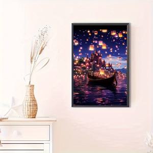 TEMU 1개 DIY 5D 페인팅 키트 - 매혹적인 랜턴 야경, 11.8x15.7 인치, 풀 라운드 레진 , 액자 없는 크로스 스티치 아트, 평화로운 홈 데코에 완벽한 페인팅 액세서리