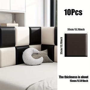 TEMU 10개입, 13.78인치 X 13.78인치, 자가 점착식 3D 패딩 벽 패널, 간편한 부착 및 제거, 탈착 가능, 방음, 충격 보호에 안전, 고급 가죽 표면 벽지, 방수, 내마모성, 가정 장식 벽에 적합