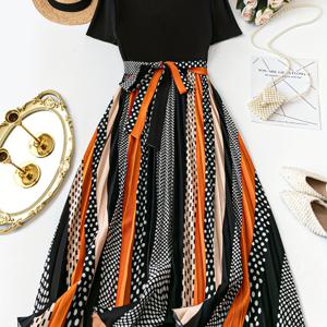 TEMU 폴카 도트 플리츠 반팔 타이 원피스, 여름 여성 원피스, 이브닝 가운, 롱 여름 원피스, 바캉스 원피스, 여름 겉옷 원피스, 중국 스타일 원피스, 성인 원피스, 귀여운 여름 원피스, 캐주얼 원피스, 플로럴 원피스