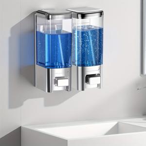 TEMU 1/2개 500ml 벽걸이 수동 압력 비누 디스펜서, 호텔 및 욕실용 듀얼 샴푸 및 샤워젤 병