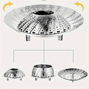 TEMU 접이식 스테인리스 스틸 찜기 트레이 콤보 - 304 등급 다층 찜판, 손잡이 포함, 공간 절약형 설렁탕·만두·채소용, 전원 불필요, 가정 요리 및 전문 주방 필수품, 내구성 강한 주방 도구, 컴팩트 보관, 튼튼한 핸들, 건강한 조리 액세서리
