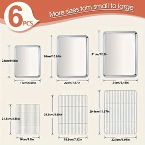 TEMU 6개 플랫 베이킹 팬, 스테인리스 스틸 베이킹 시트 및 랙 세트 (팬 3개 + 랙 3개) - 강력, 무독성, 간편한 세척 - 다용도 요리 및 베이킹 도구, 휴일 기념 행사에 적합 - 크리스마스, 부활절, 하누카