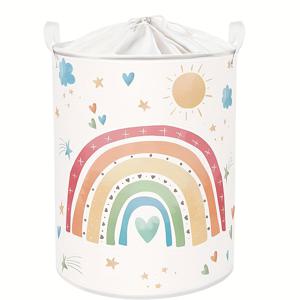 TEMU 스타일 대용량 무지개색 수납바구니, 손잡이 포함 - 접이식으로 침실과 욕실에서 사용하기 좋음. 옷장과 이중목적 사용 가능한 수납공간 (의류/장난감). 뚜껑 있는 끈조임형, Halloween & Christmas에 딱!