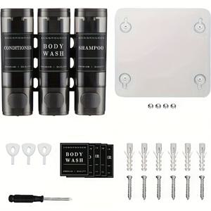 TEMU 3-in-1 벽걸이형 샴푸, 컨디셔너 & 바디워시 디스펜서 - 무타공 설치, 대용량 다용도, 프탈레이트 프리 플라스틱, 가정 및 호텔 욕실용, 모던 욕실 액세서리 (공간 절약형)