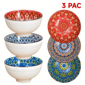 TEMU 세라믹 볼 3pcs 세트, 4.5인치 크리스마스 테마 레트로 볼 세트, 샐러드, 디저트, , 냉채, 밥그릇, 중식당에 매우 적합, 식기 액세서리, 전자레인지 및 식기세척기 안전, 크리스마스 선물