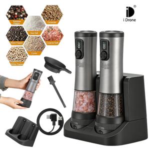 TEMU 전기 소금/후추 그라인더 세트 - 배터리 잔량 표시 기능이 있는 자동 후추 분쇄기, 5단계 조절 가능, 먼지 덮개 및 받침대 포함, 현대적인 주방 가전 제품에 적합 | 크리스마스 | 할로윈