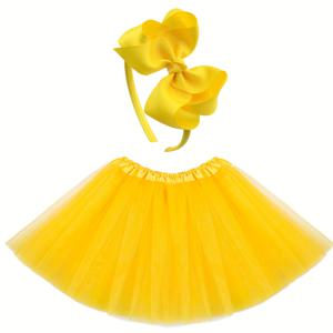 TEMU 2개 세트 여아 투투 스커트 & 리본 머리띠 천사 댄스 의상 - 멀티컬러 플러피 네트 스커트 (30cm 길이), 탄력 있는 허리밴드, 발레 공연, 생일 파티, 마르디 그라, 할로윈 코스튬용